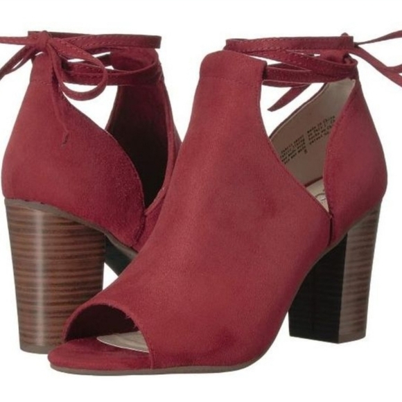 BC Footwear Shoes - BC Set me Free Block Heel Lace up Peep toe Bootie New Maroon Vegan Suede